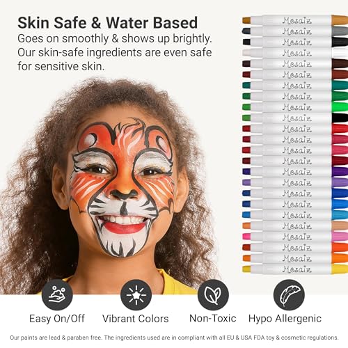 Mosaiz 18-Color Water-Based Face Painting Kit for Kids & Adults – Twistable, Washable Paint Sticks for Festivals, Birthdays, Halloween, Cosplay, and More