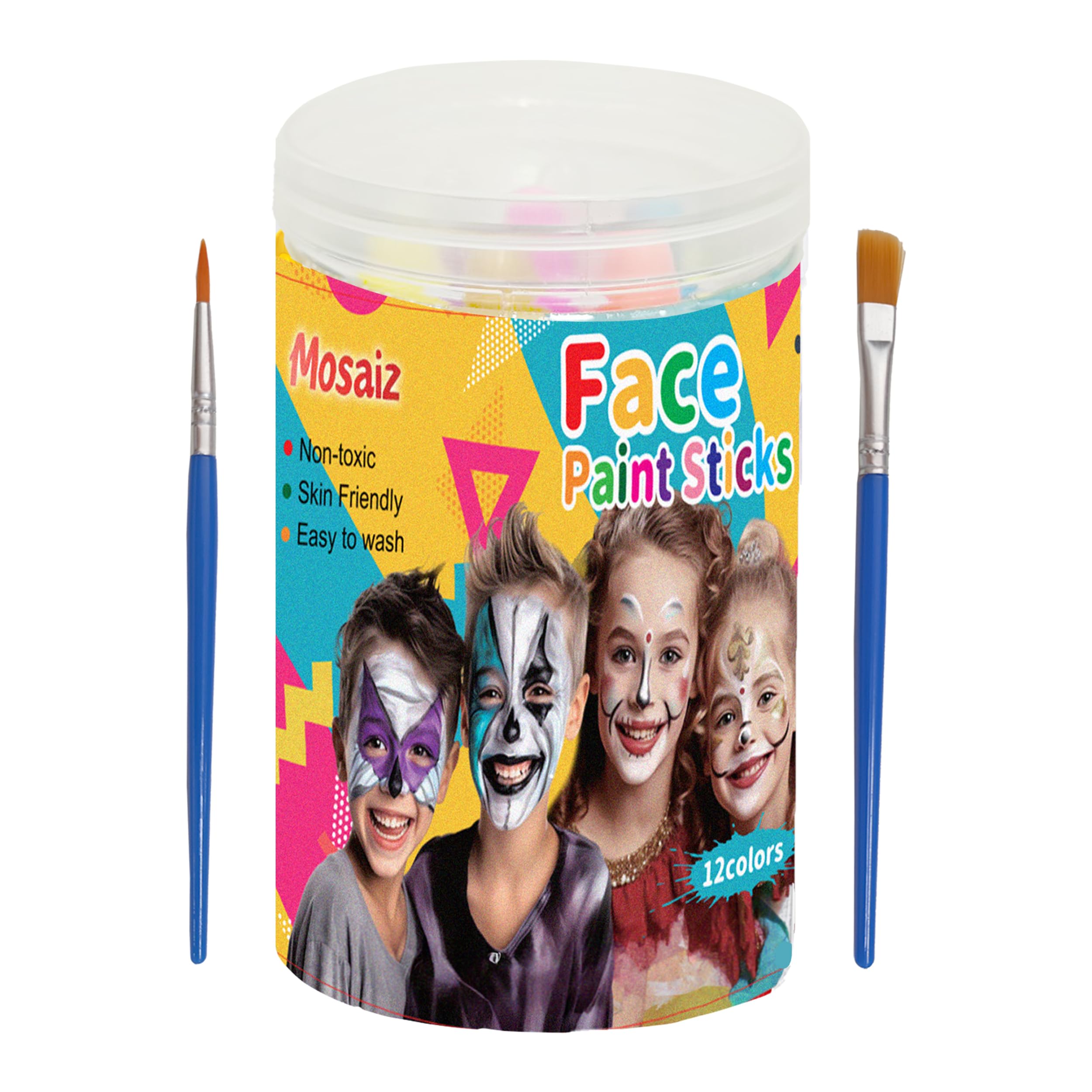 Mosaiz 18-Color Water-Based Face Painting Kit for Kids & Adults – Twistable, Washable Paint Sticks for Festivals, Birthdays, Halloween, Cosplay, and More